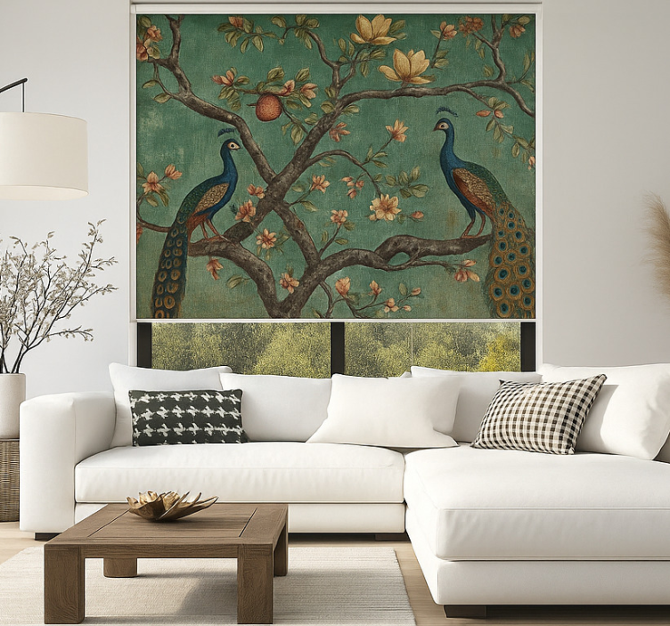 Okrašena pavja tapiserija rolo zavesa za dnevno sobo - TenStickers