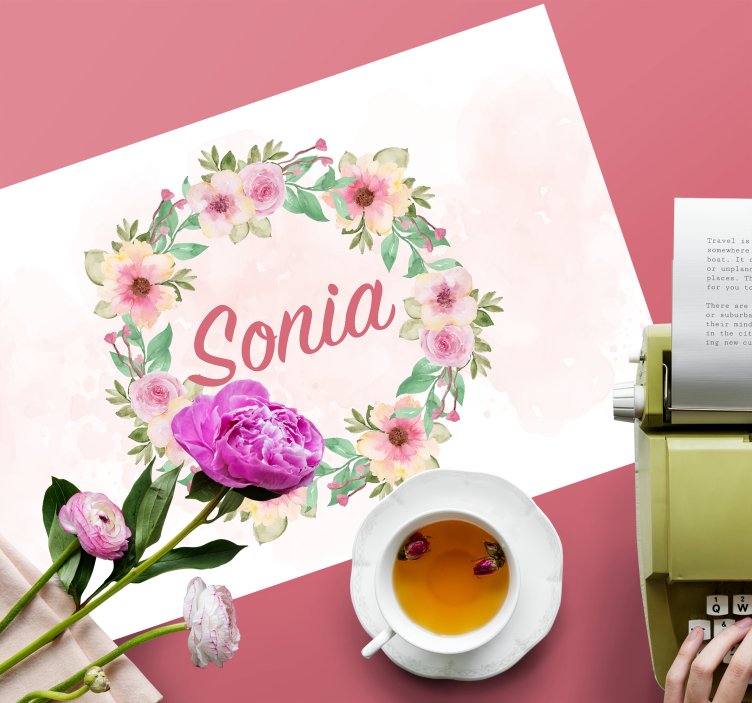 Akvarelne rože Podloga z imenom - TenStickers