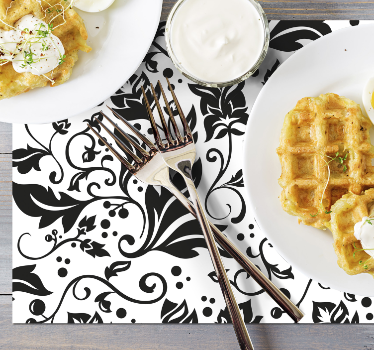 Cvetlični vrtinec črne barve na sodobnih pogrinjkih - TenStickers