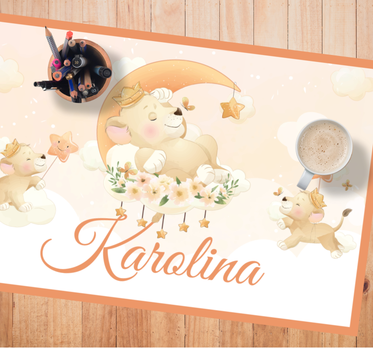 Srčkane živali lev z imenom otroški pogrinjki - TenStickers