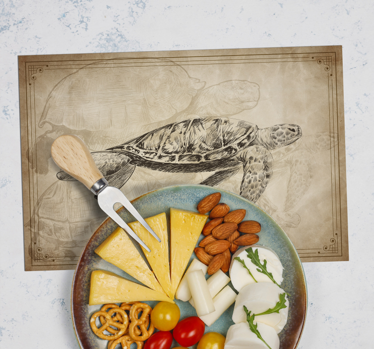 Sepia ročno narisane želve živali placemat - TenStickers