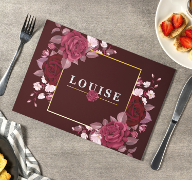 Prilagodljiv z vrtnicami ime vinil placemats - TenStickers