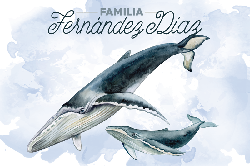 Whale family illustration pogrinjek z imenom - TenStickers