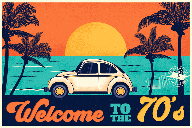 Retro 70's beach scene elegantna pogrinjek - TenStickers