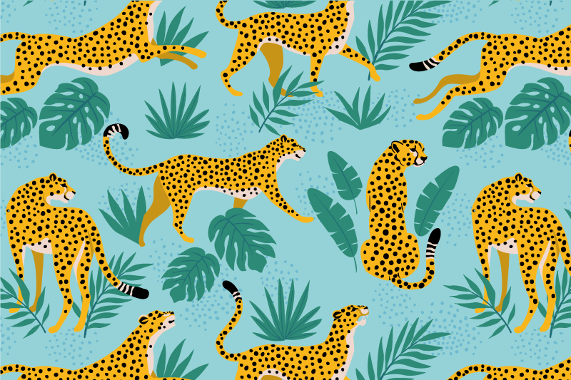Leopard patterns and green leaves izvirna jedilna podloga - TenStickers