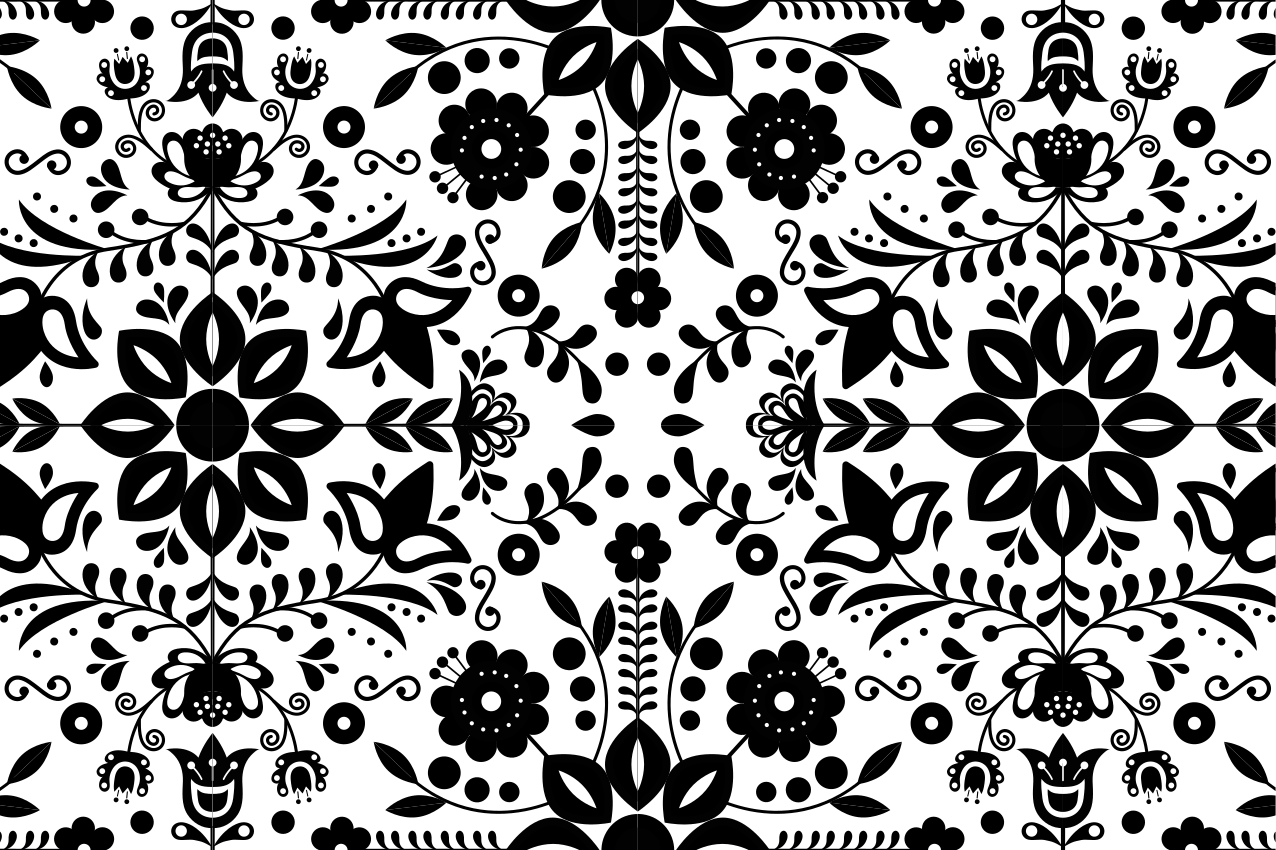 črni ljudski vzorec cvetlični pogrinjki - TenStickers
