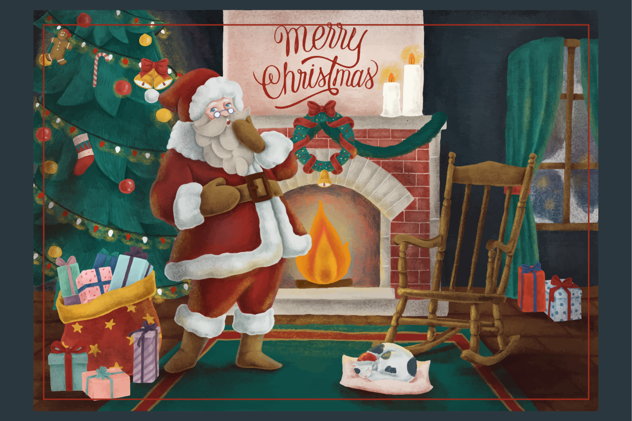 Santa claus gathering božična pogrinjek - TenStickers