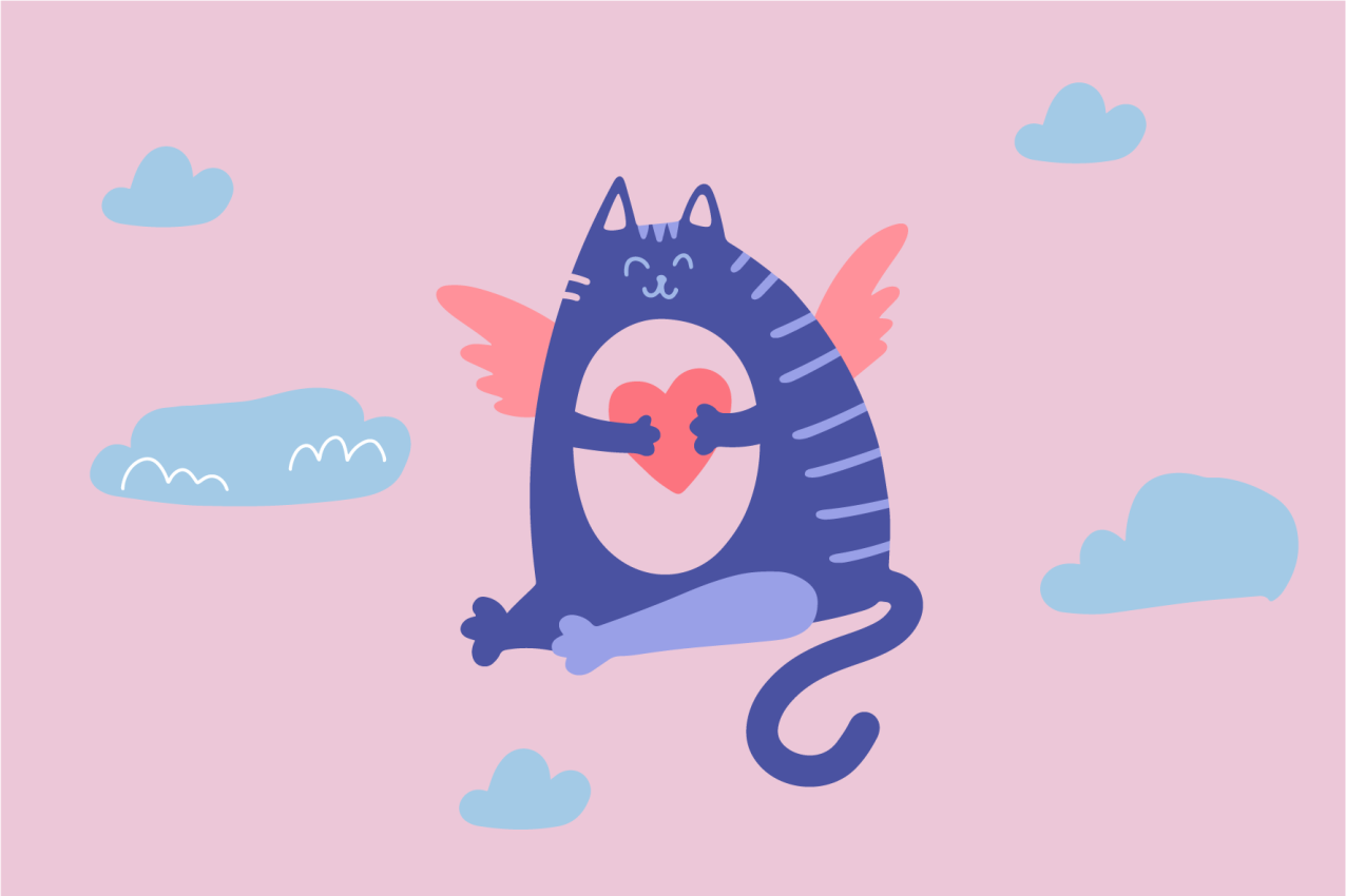 Flying cat holding heart otroški pogrinjek za mizo - TenStickers