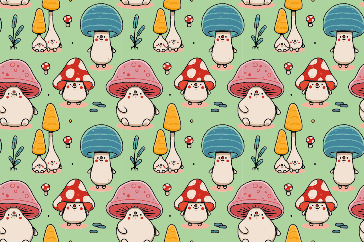 Cute mushroom characters otroški pogrinjek za mizo - TenStickers