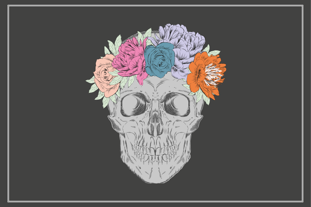 Skull floral crown izvirna jedilna podloga - TenStickers