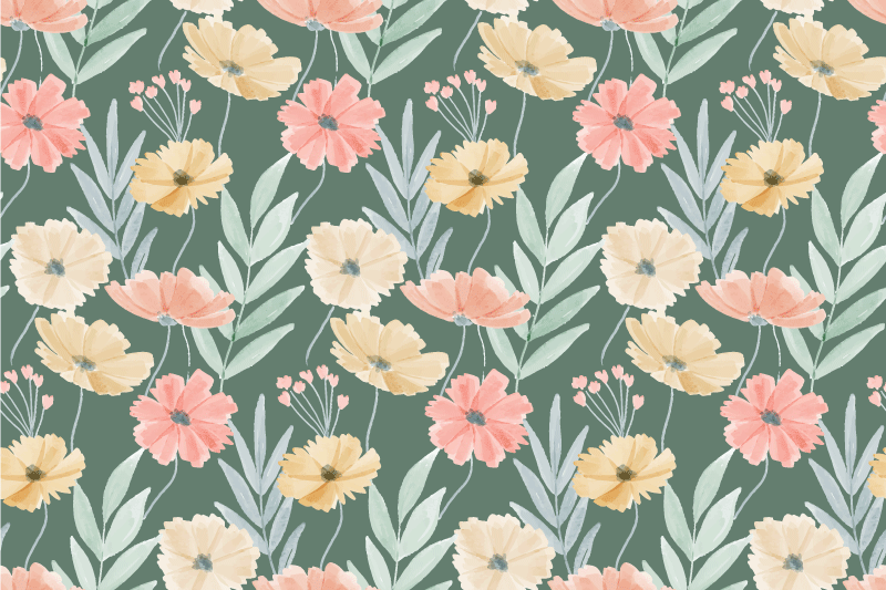 Floral pattern with green background izvirna jedilna podloga - TenStickers