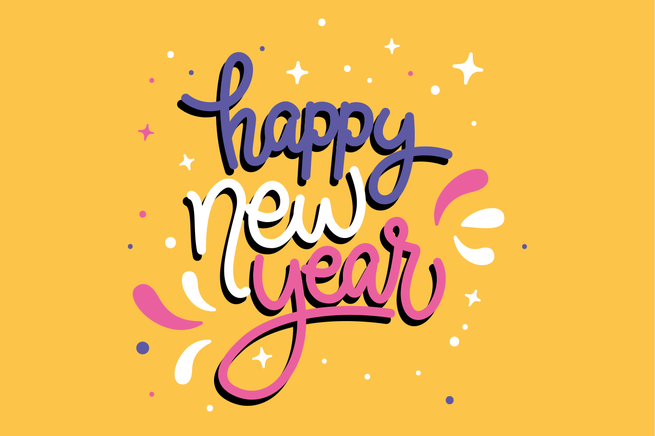 Happy new year typography božični pogrinec - TenStickers