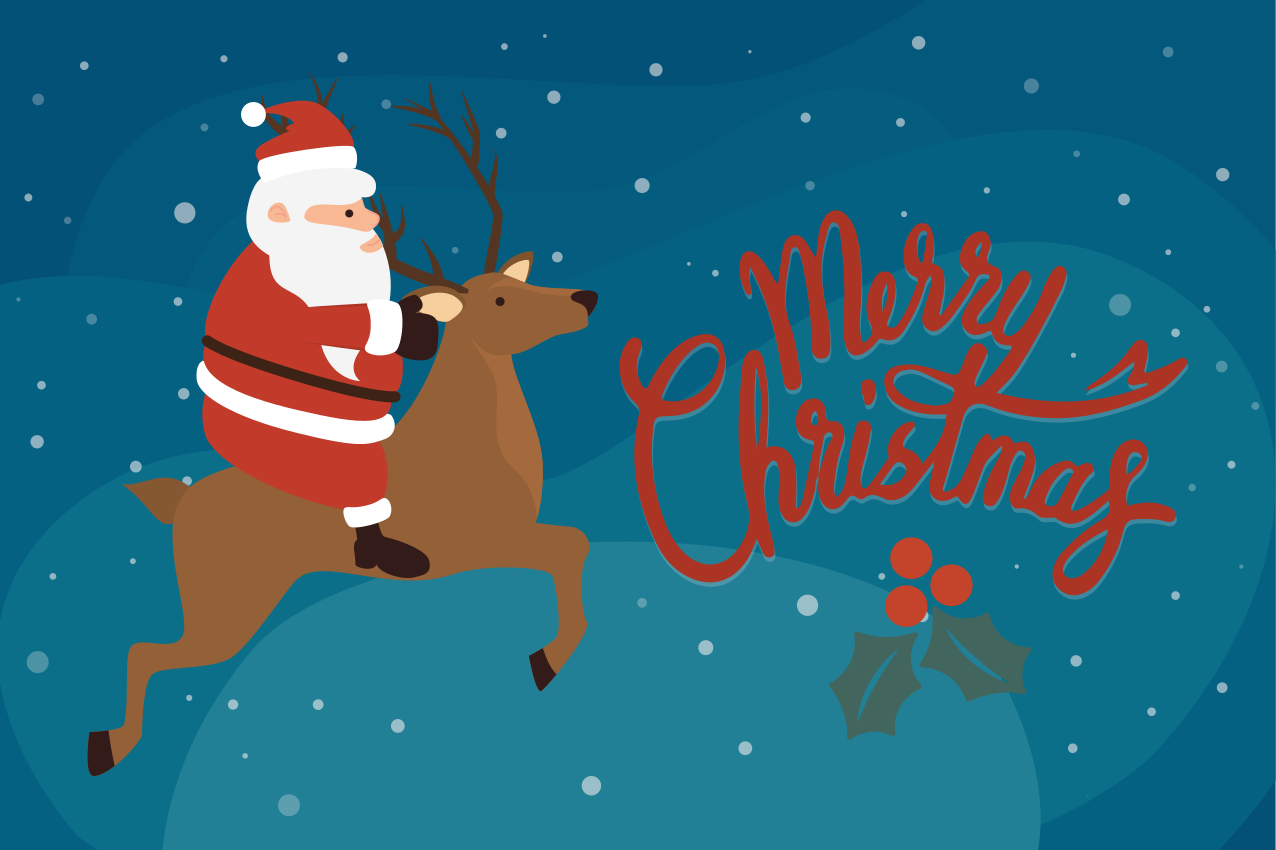 Santa riding reindeer božična pogrinjek set - TenStickers