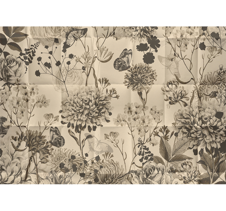 Bež cvetlični vzorec Fototapeta za glavno spalnico - TenStickers