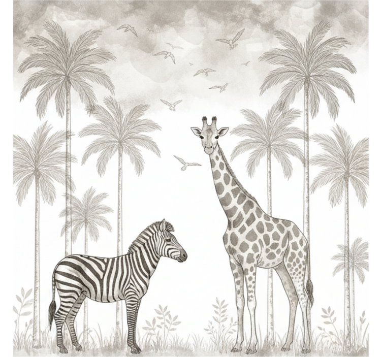 Monochrome jungle print fototapeta za otroke - TenStickers