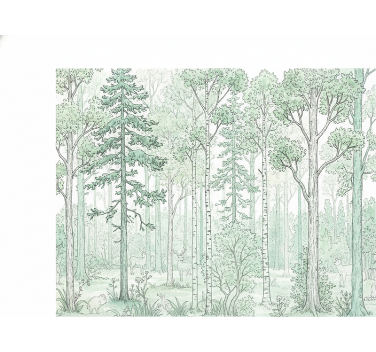 Mint woodland sketch fototapeta gozd - TenStickers