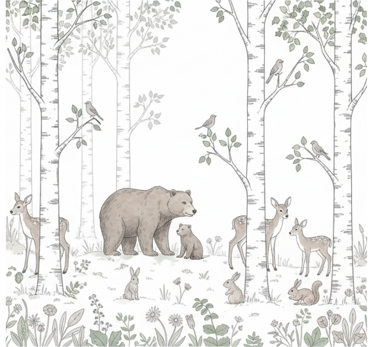 Playful woodland sketch fototapeta gozd - TenStickers