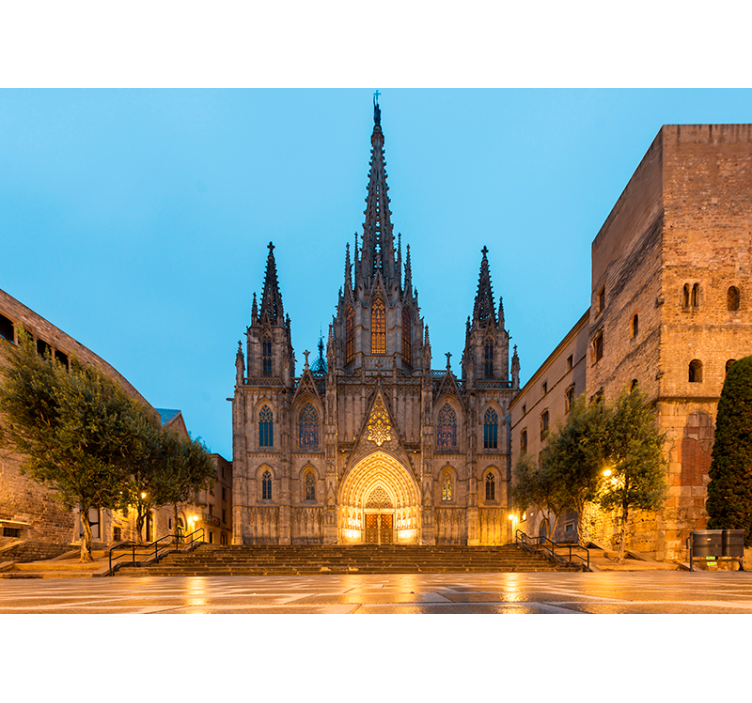 Noč gotske katedrale Fototapete Barcelone - TenStickers