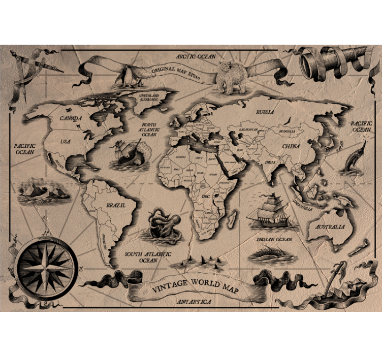 Vintage worldwide map fototapete z zemljevidom sveta - TenStickers