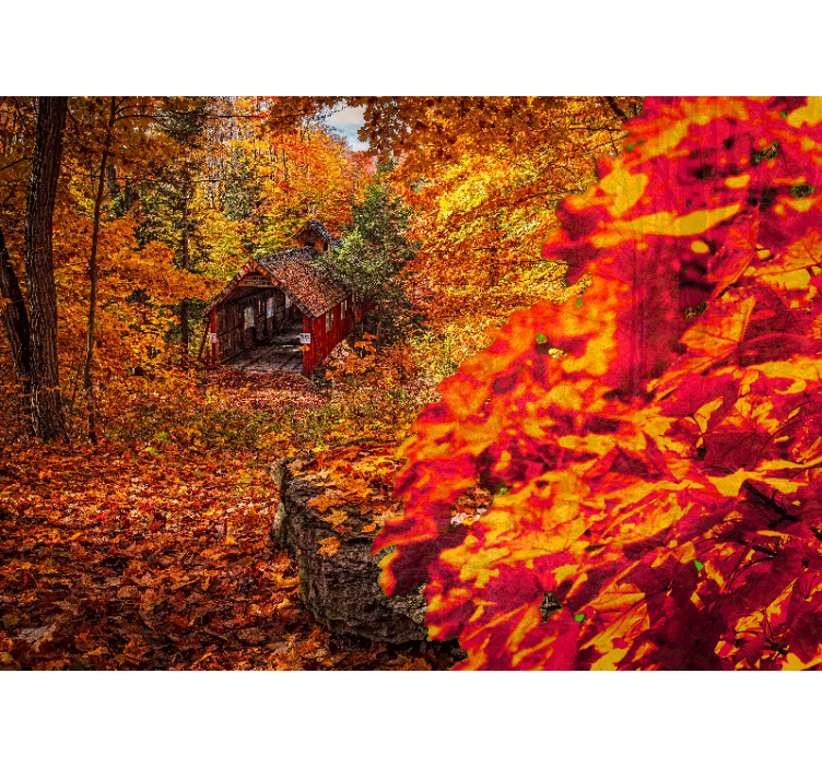 Autumn cottage landscape stenske poslikave - TenStickers