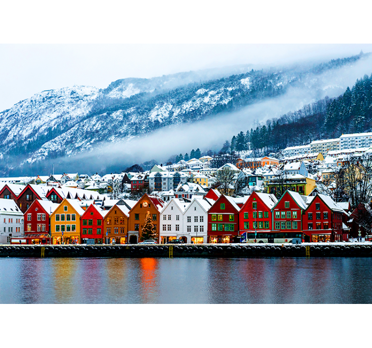 Barvite hiše ob obali Fototapete mest in držav - TenStickers