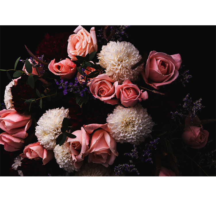 Razkošen šopek stenske roza vrtnice - TenStickers