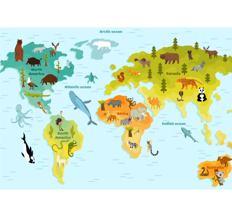 Animal global exploration fototapete z zemljevidom sveta - TenStickers