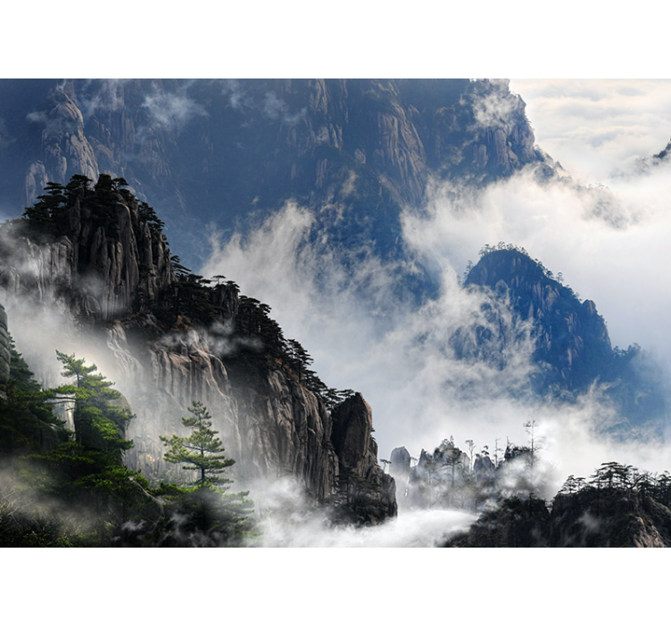 Mountainous fog scene fototapete narava - TenStickers