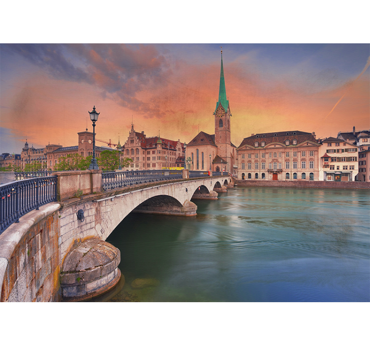 Zurich bridge sunset fototapeta mest in držav - TenStickers