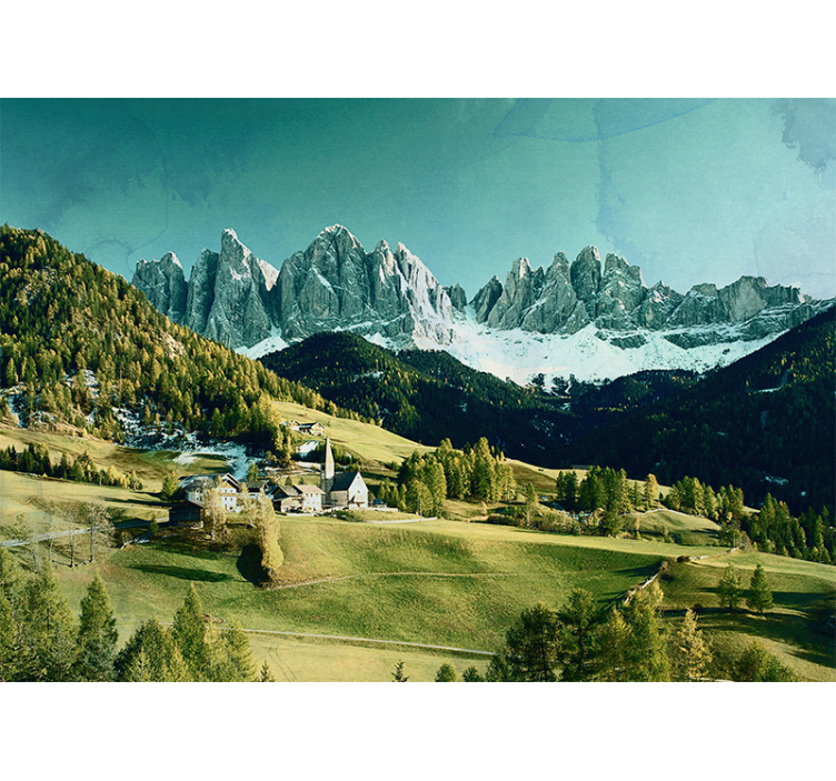 Mountain village landscape stenske poslikave - TenStickers