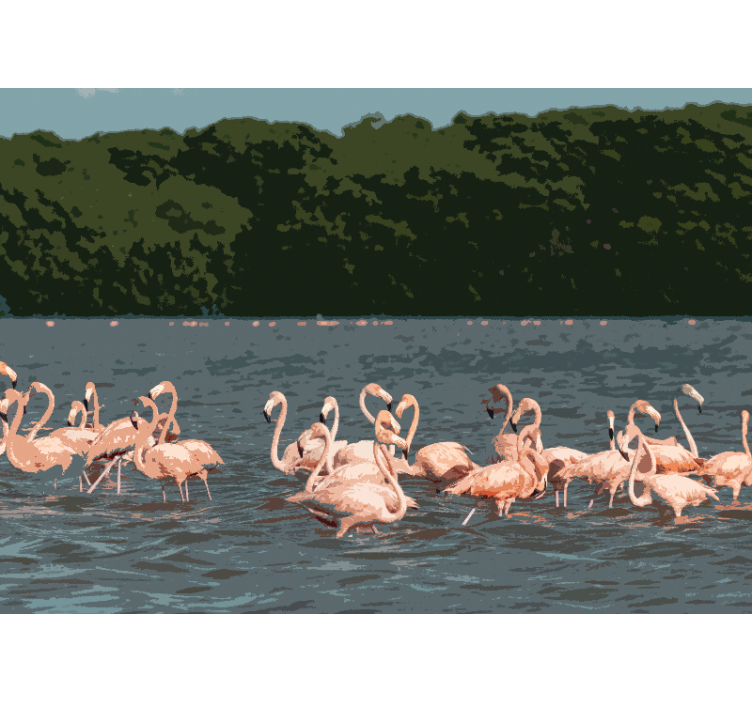 Flamingo flock gathering fototapete z živalmi - TenStickers
