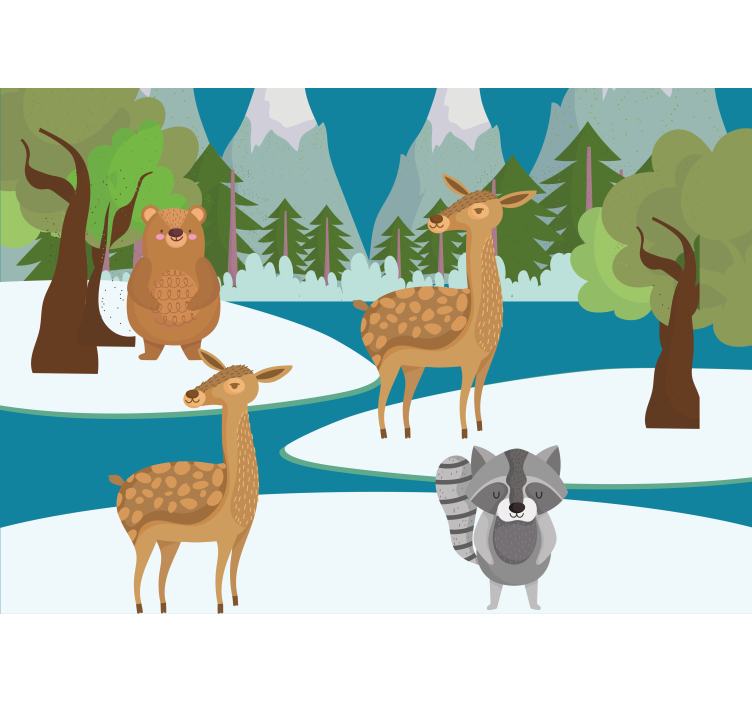 Narisan prizor gozdne živali Fototapete za otroško sobo - TenStickers