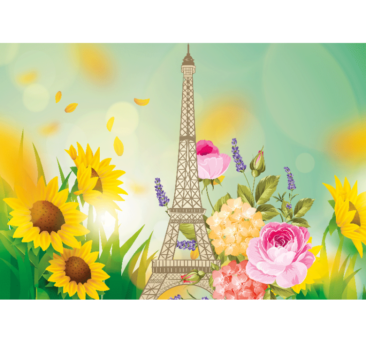 Eiffel tower blooms fototapete pariz - TenStickers