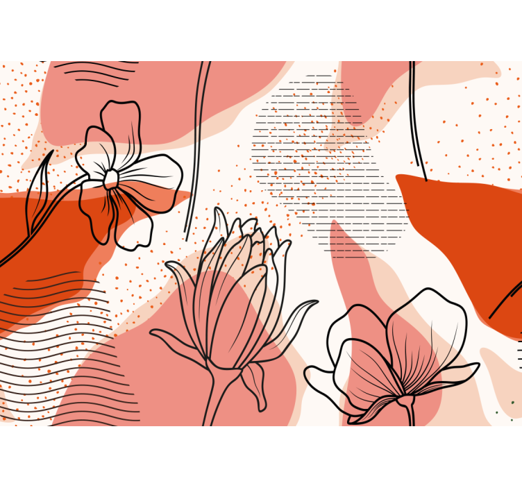Floral line art fototapete s cvetjem - TenStickers