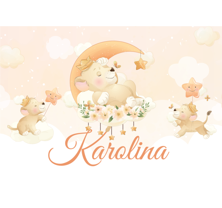 Srčkan žival lev z imenom otroške stenske fototapete - TenStickers