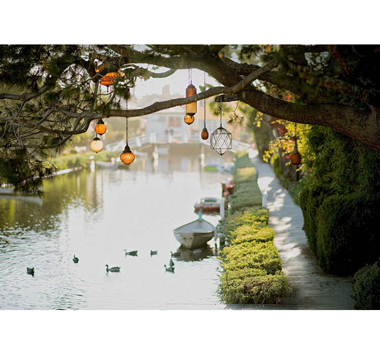 Secluded waterway lanterns stenske poslikave - TenStickers