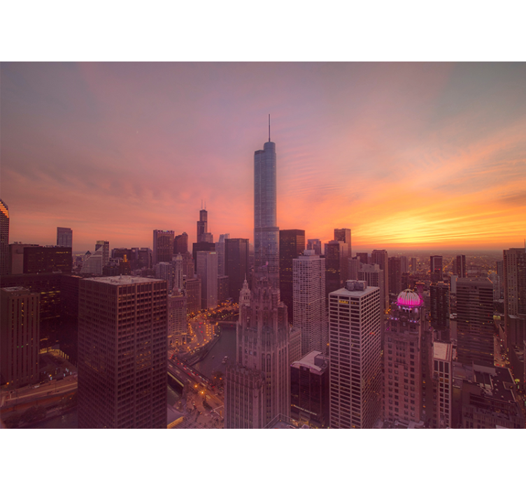 Chicago skyline sunset fototapeta mest in držav - TenStickers