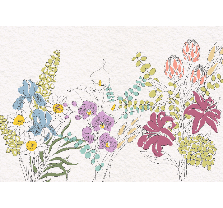 Narisane rože Panoramski fototapeti - TenStickers