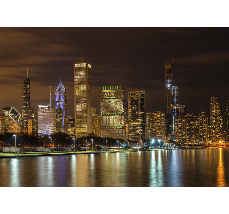 Chicago skyline night fototapeta berlin - TenStickers