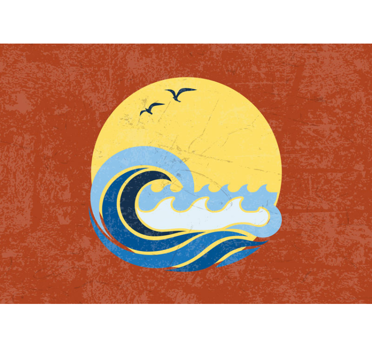 Sonce, plaža in val vintage stenske poslikave - TenStickers