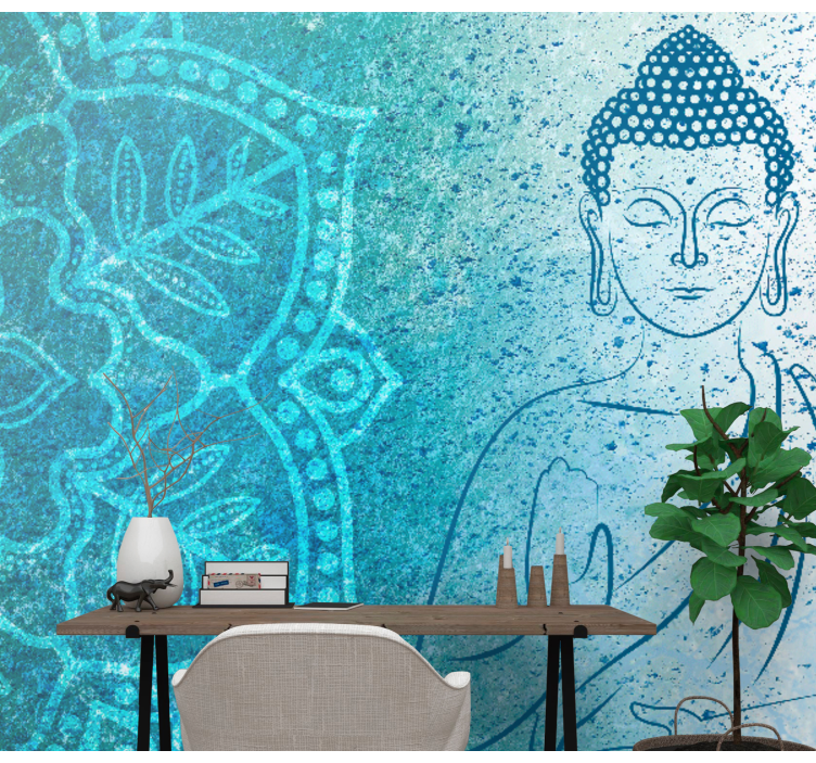 Stenski poslikava buddha blue mandala - TenStickers