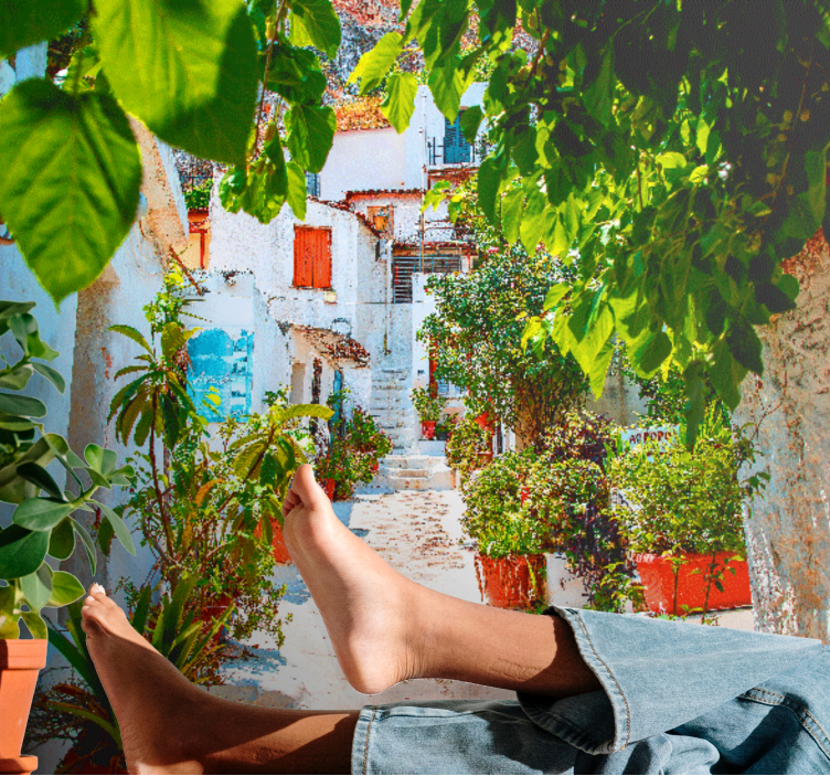 Charming mediterranean alley fototapete mest in držav - TenStickers