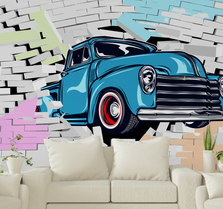 Classic blue pickup fototapeta z vozili - TenStickers