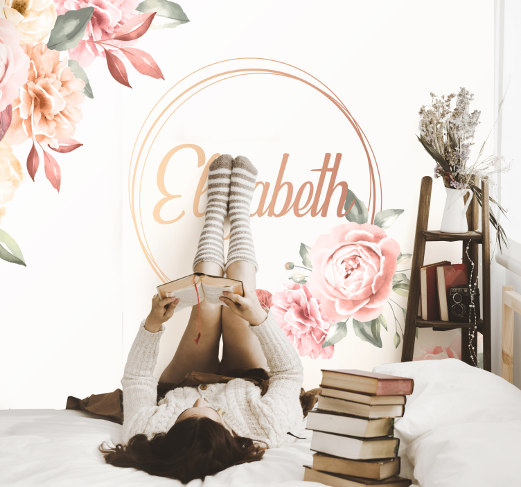 Cvetlični okvir z imenskim fototapetam po meri - TenStickers