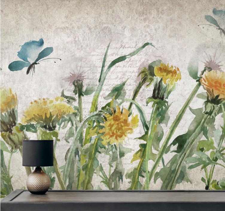 Dandelions with butterflies fototapete cvetje - TenStickers