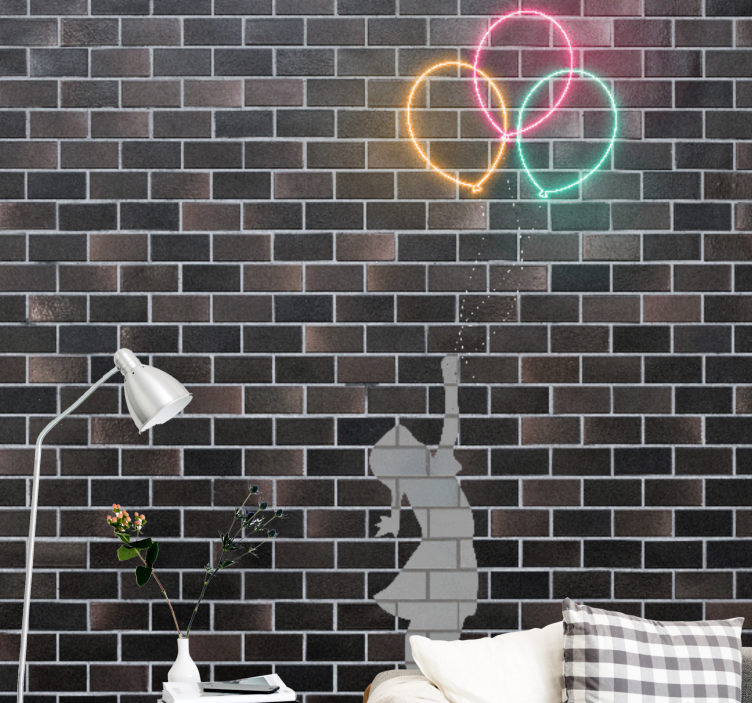 Deklica, ki sega po balonih, fototapete s graffiti - TenStickers