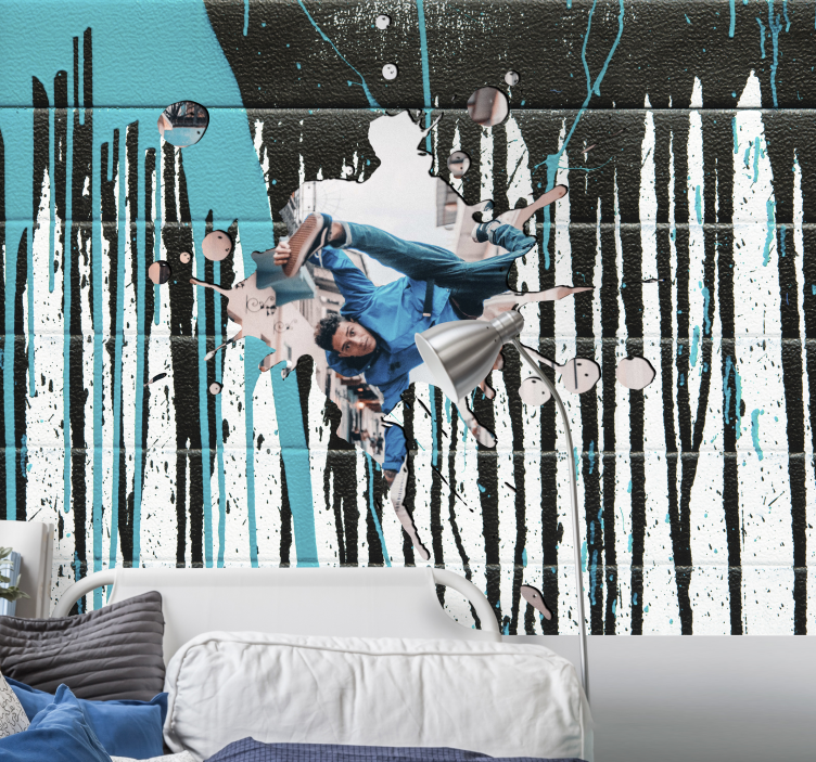 Dynamic skateboarder action in fototapete z grafiti - TenStickers