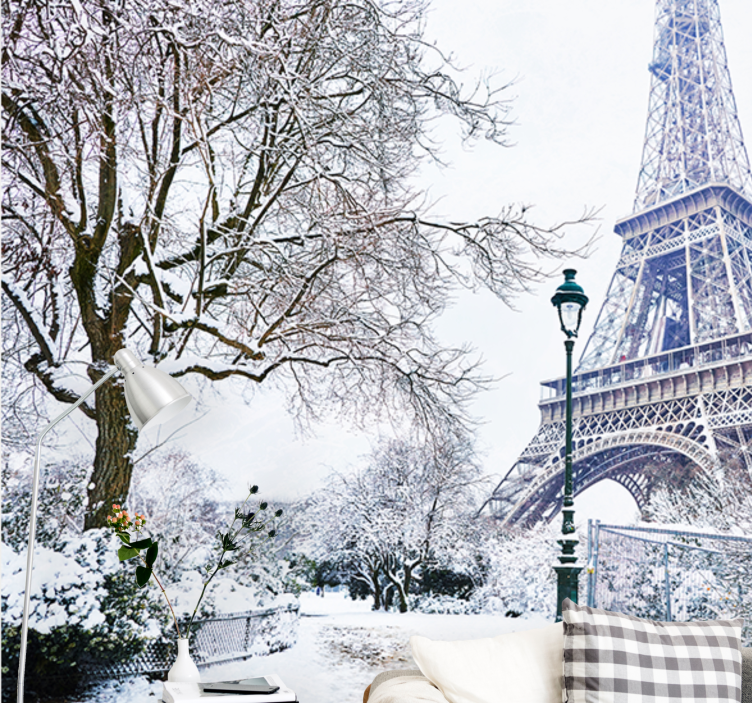 Eiffel tower in snow fototapete pariz - TenStickers