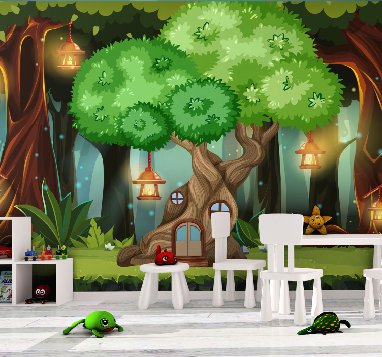 Fantazijske hišne svetilke za otroke stenske fototapeta - TenStickers