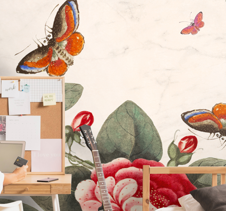 Fluttering insects and blossoms fototapete cvetje - TenStickers